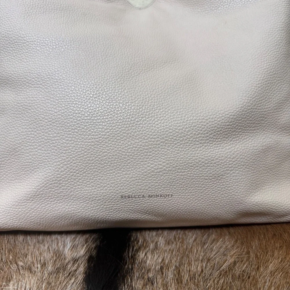 Rebecca Minkoff Chain Hobo Bag Cream Leather Handle Side Zippers‎ Quiet Luxury
